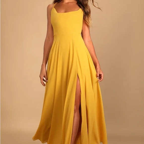 Lulus | Dresses | Lulus Romantically Speaking Mustard Yellow Cowl Laceup Maxi  Dress | Poshmark